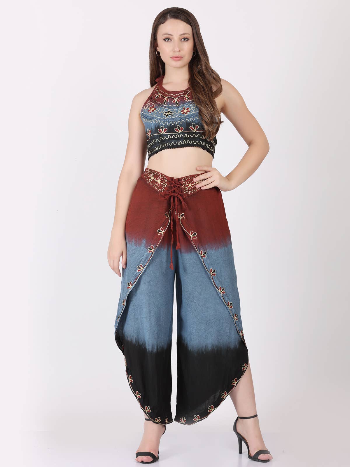 Embroidered Wide Leg Pants