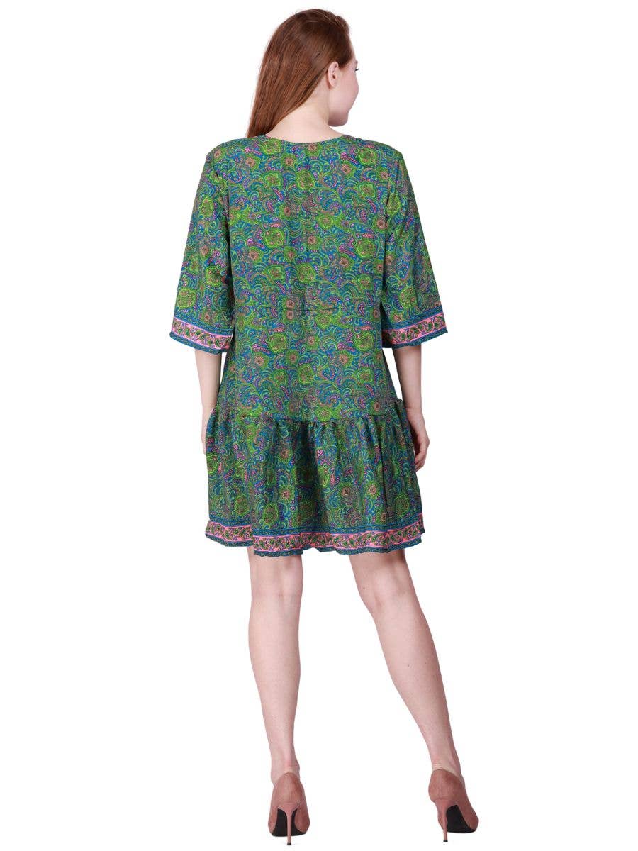 Women Boho Sexy V Neck Mini Short Length Half Sleeve Dress