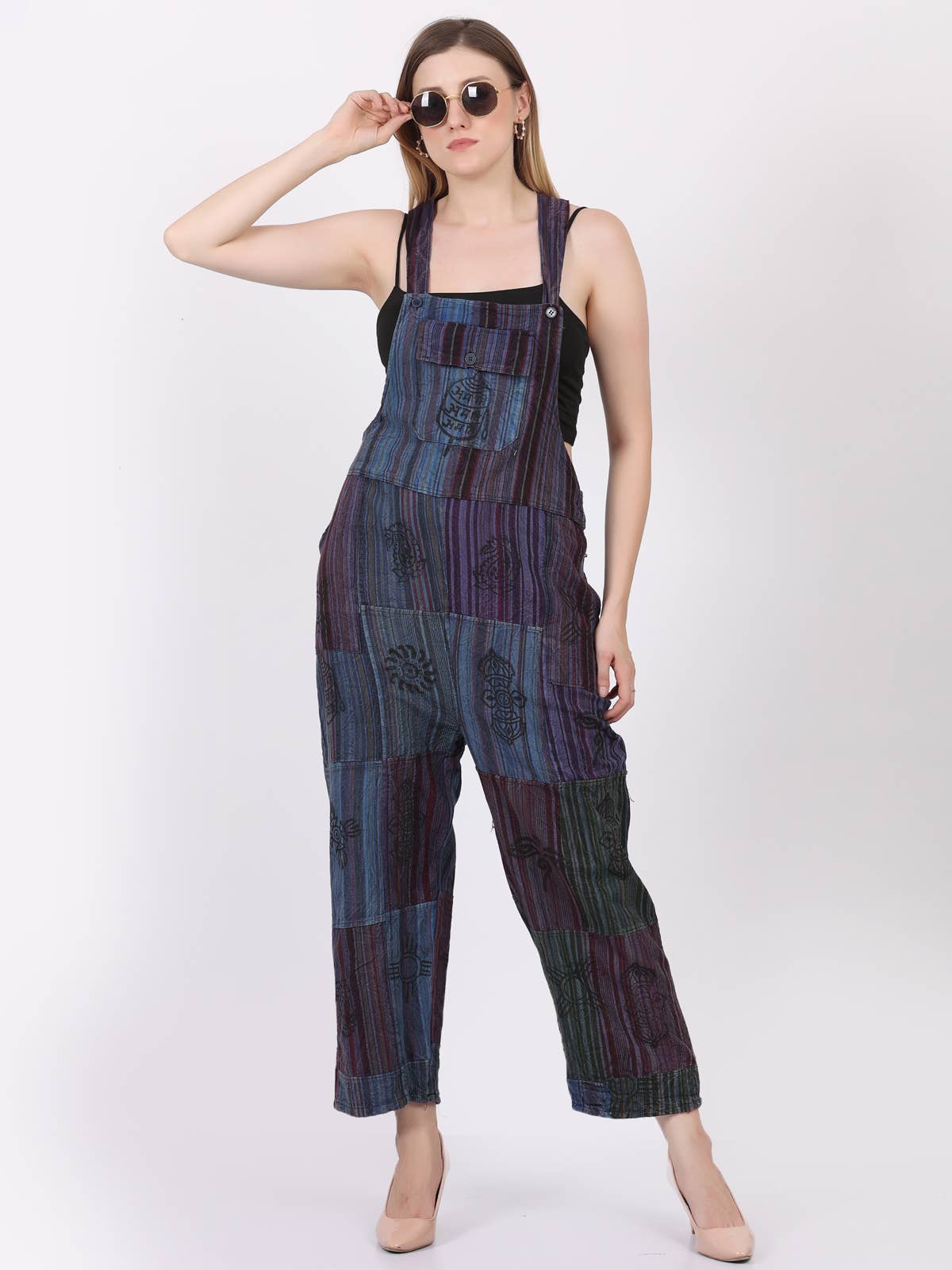 Women's Patchwork Rompers Jumpsuit Wide Leg with Pockets