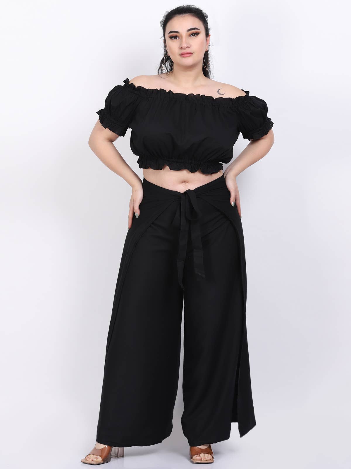 Women's Solid Tie Knot Thai Black Wrap Pant